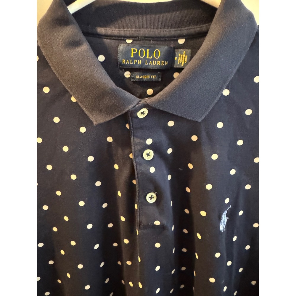 Polo Ralph Lauren Men Classic Fit Polka Dot Navy Blue Polo Shirt Size M